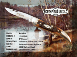 #128109  SAB Sabre Grind,  Toothpick, Antique Orange Jig Bone.