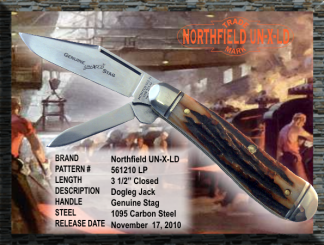 #561210 Northfield UN-X-LD Dogleg Jack Genuine Stag, 1095 carbon steel 3 1/2" closed length.