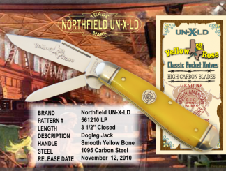 #561210 LP Northfield UN-X-LD Dogleg Jack, Smooth Yellow Bone, 1095 carbon steel, 3 1/2" closed length, Long Pull