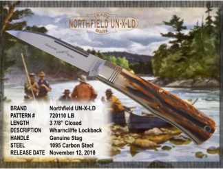 #720110 Northfield UN-X-LD Wharncliffe Lockback, Genuine Stag, 3 7/8" closed length, 1095 carbon steel.