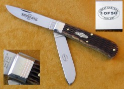#73 Northfield UN-X-LD Antique Amber Jig Bone, 1095 carbon steel, flat beveled edge bolsters, 3 3/4" closed length.